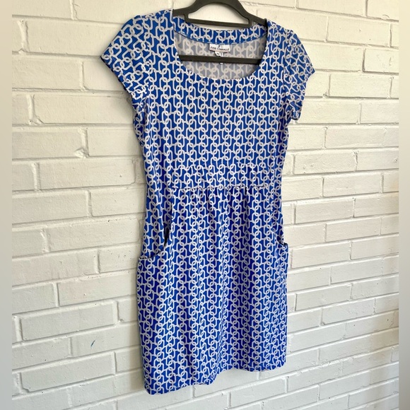 Jude Connally Blue and White “Mini Link” Geometric Mini Dress SZ S - Picture 2 of 7